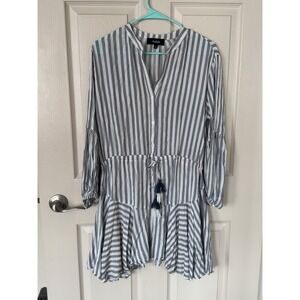 Aakaa Striped Tunic Dress Long Sleeve Casual Boho‎ Drawstring L q2